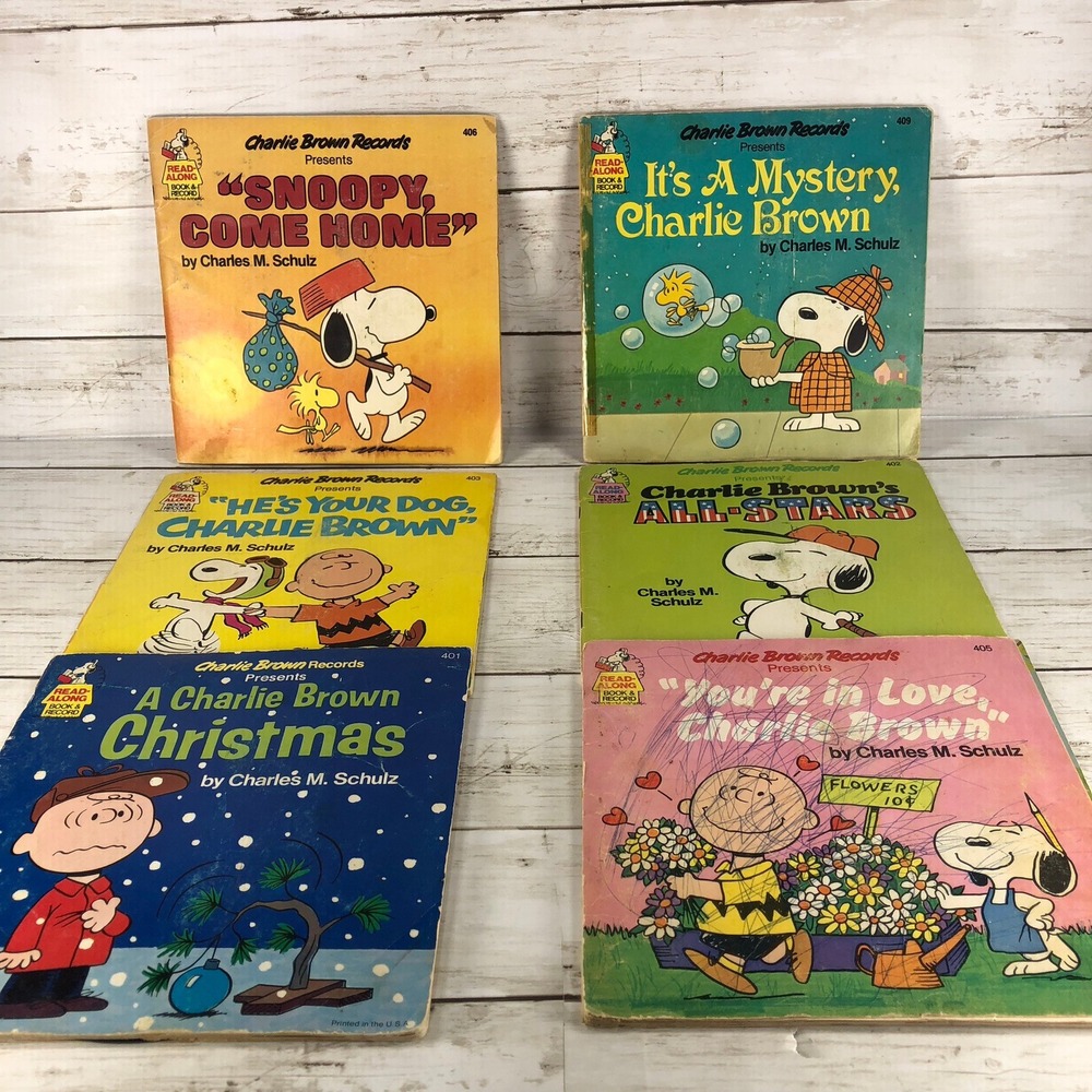 Vintage Charlie Brown Peanuts Read-Along Books Lot of 6 Snoopy Charles Schulz